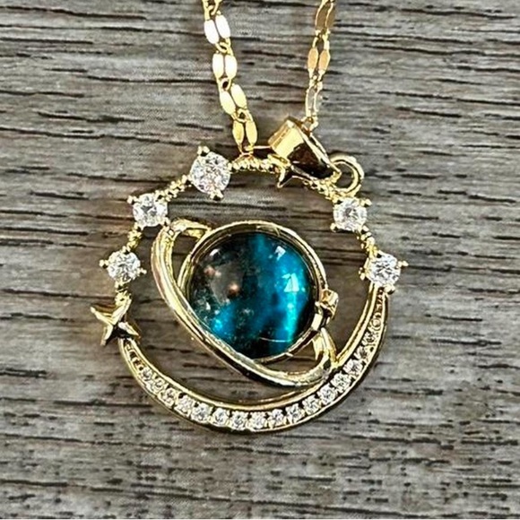 Fashion Jewelry Jewelry - Gold Starry Sky Planet Round Copper Inlaid Zirconia Pendant Necklace Jewelry